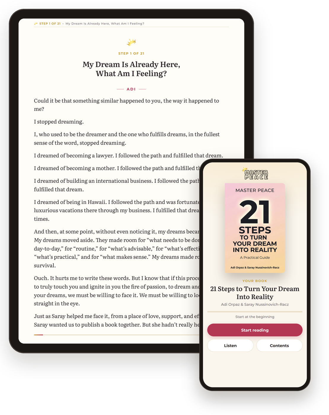 The Master Peace eBook open on a tablet and a phone